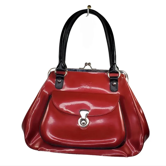 BEIJO Red Patent Leather Handbag Satchel by Susan Handley